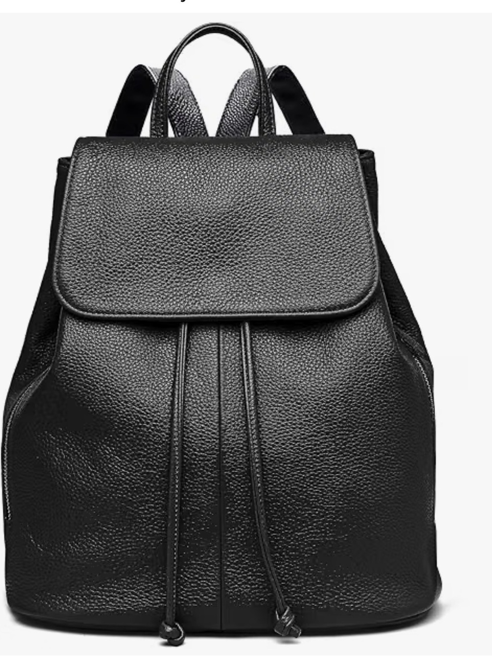 Classic Black Pebble Leather Drawstring Backpack